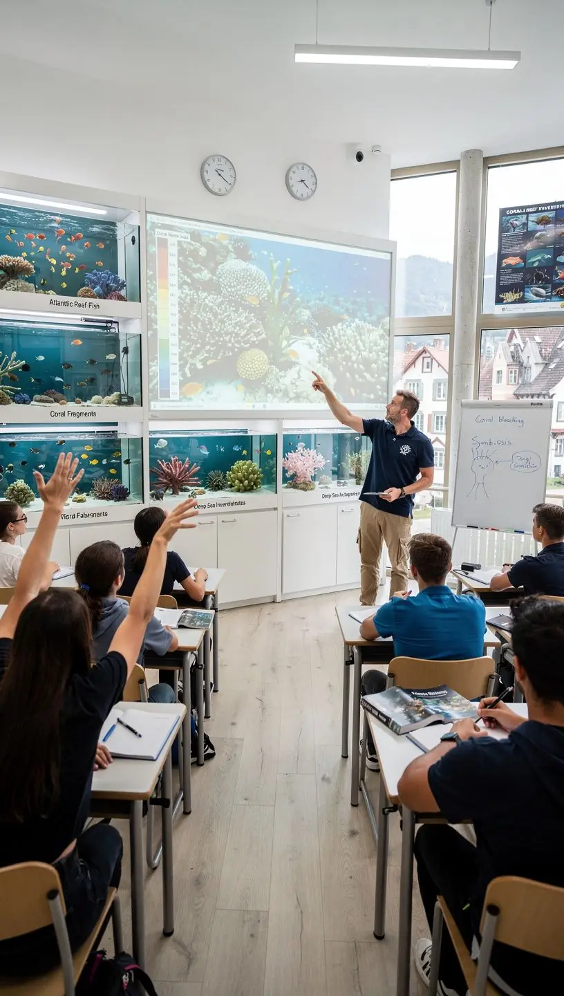 Ein buntes Korallenriff mit verschiedenen Fischarten.