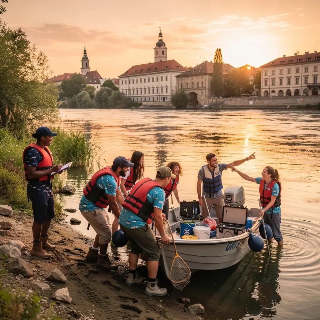 Eine Gruppe von Studenten an Laptops, die an einem Online-Kurs zur Meeresbiologie teilnehmen.