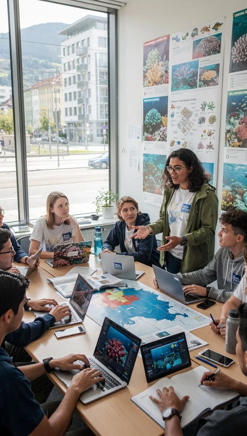 Grafik einer Nahrungskette im Ozean, die die Beziehungen zwischen verschiedenen Meeresarten zeigt.